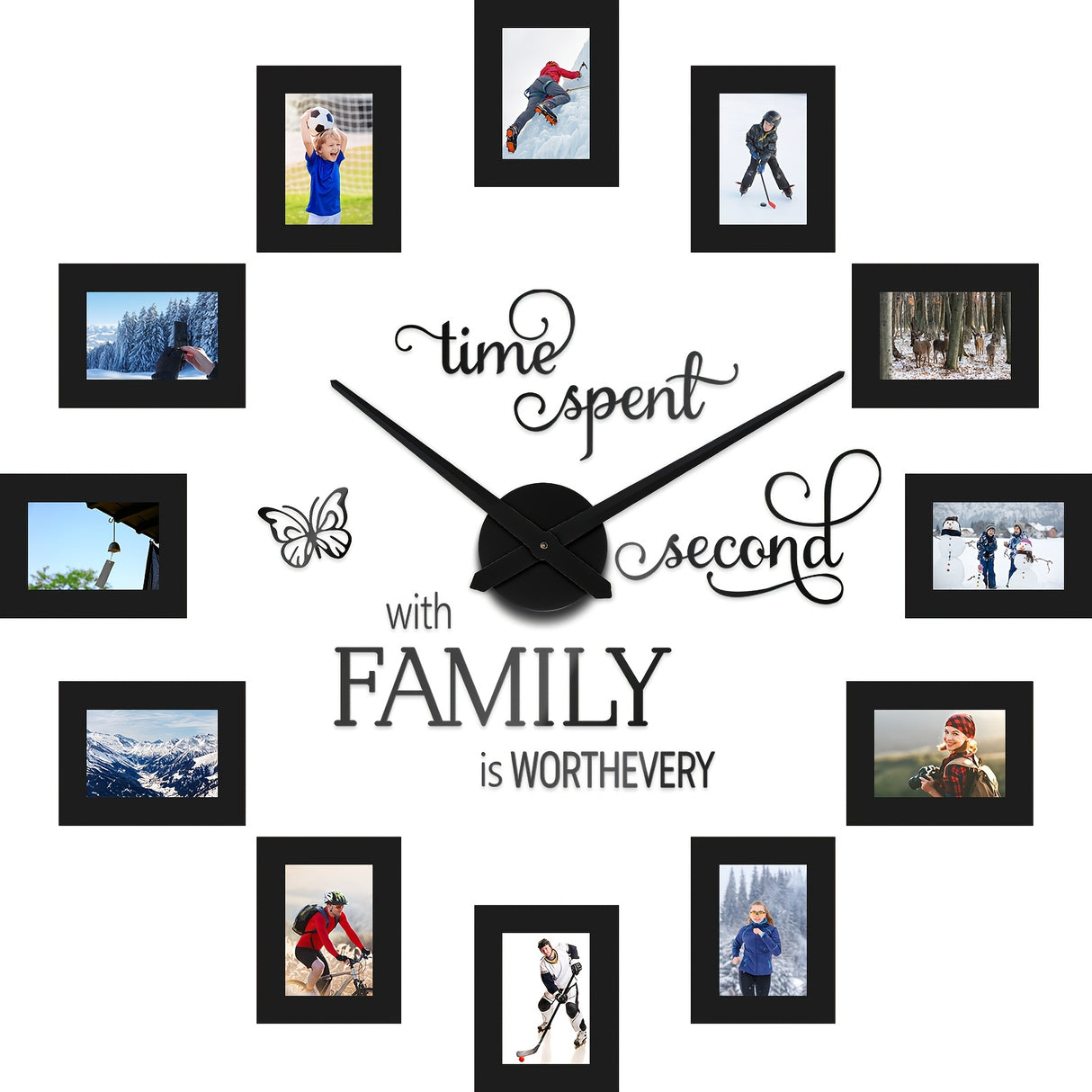 3D Large Collage Photo DIY Wall Clock, 5-inch Paper Photo Frame DIY Clock Modern Decoration Home Quotes Wall Paste Clock Kit Suitable For Home Living Room, Bedroom, Office Decoration