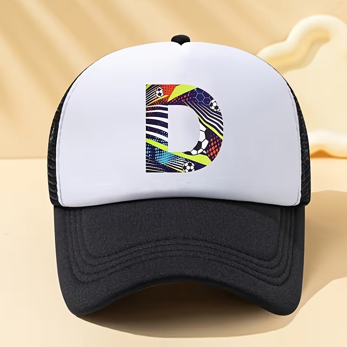 Kids Soccer-Themed Mesh Trucker Cap with A‑Z Letter Print