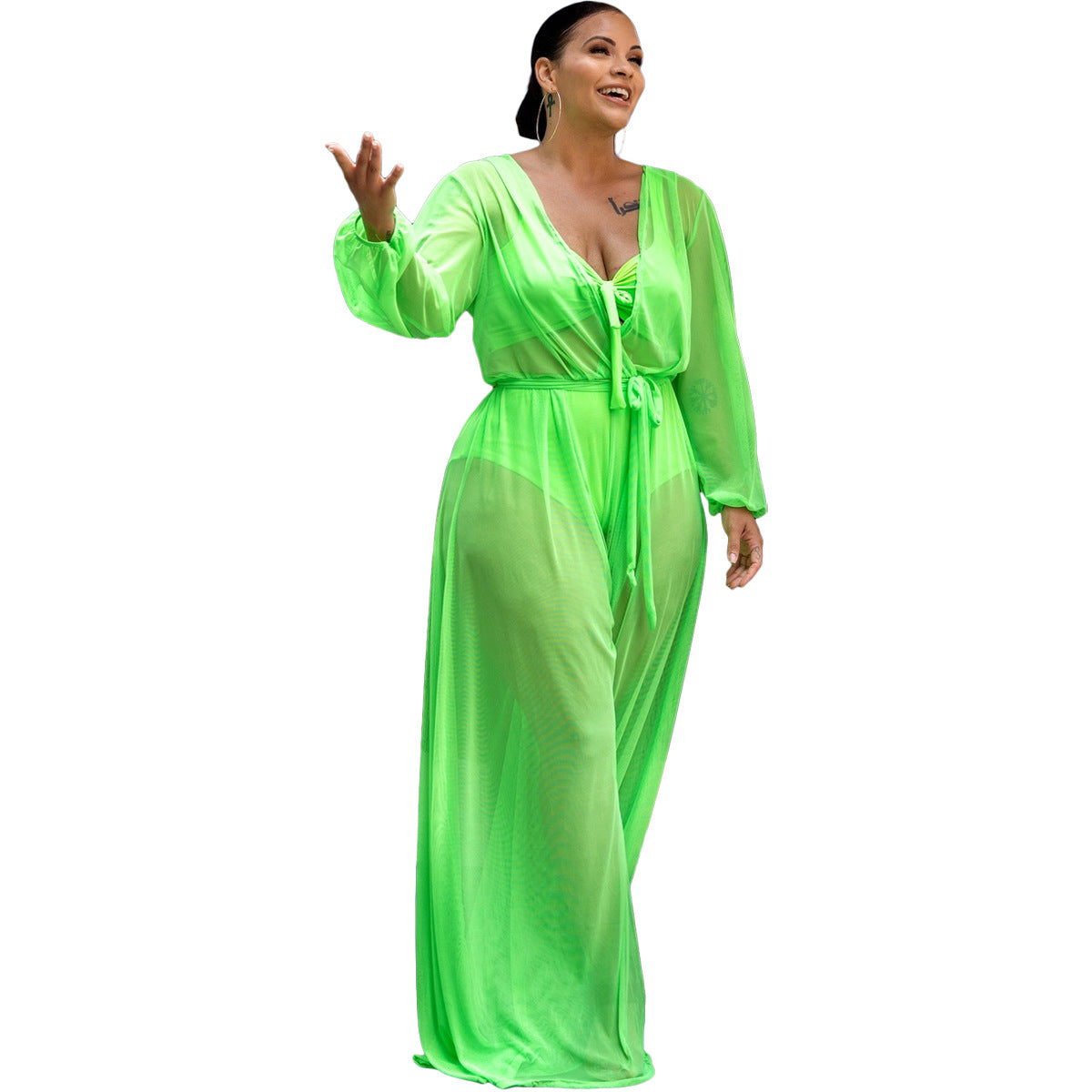Plus Size Sheer Mesh Jumpsuit Sexy Clubwear