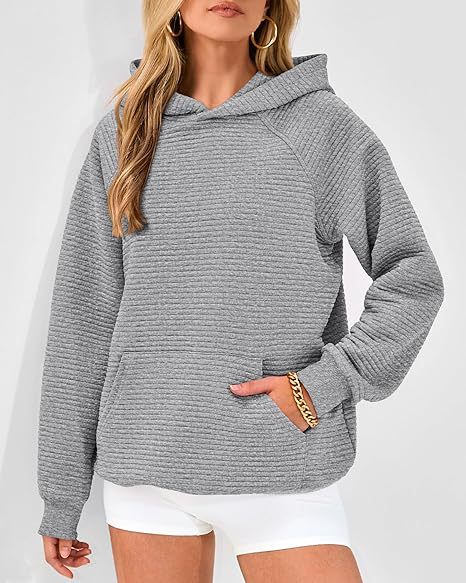 Women's Long Sleeve Hooded Plaid & Stripe Pullover Top