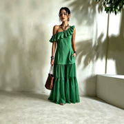 Sleeveless Off-shoulder Ruffled Womens Dress
