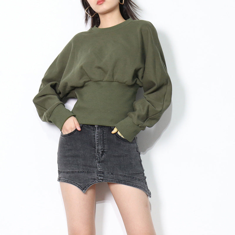 Chic Dark Green Waist-Trimming Commuter Sweater