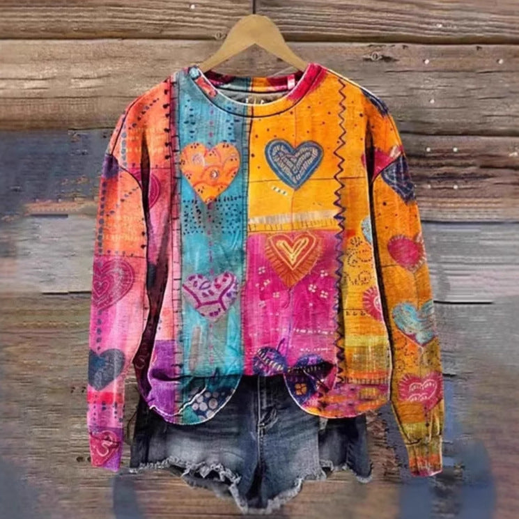 Women's Printed Drop-Shoulder Casual Pullover Sweater