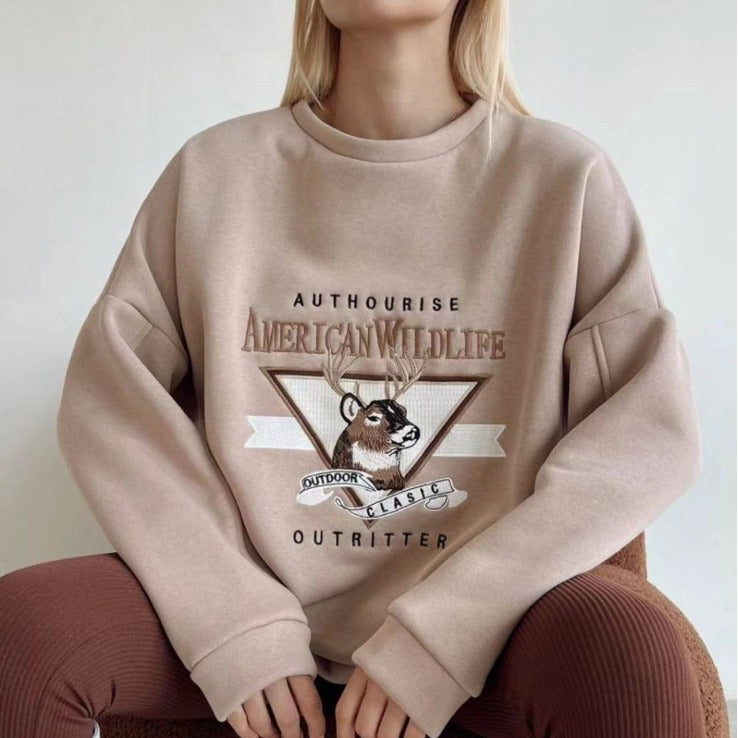 Embroidered Velvet Padded Thick Sweater