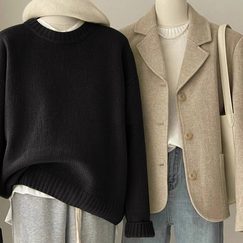 Retro Dark Green Sweater for Women Autumn and Winter Loose