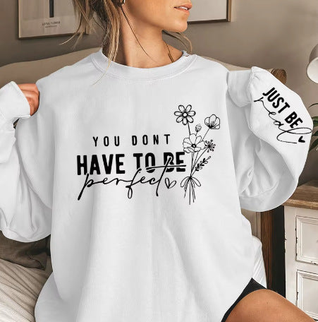 Floral Letter Print Long Sleeve Pullover Sweatshirt