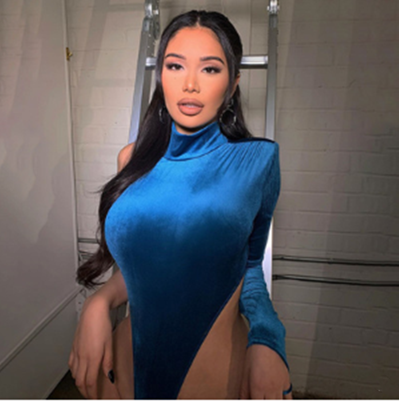 Gradient Single-sleeve High-neck Velvet Jumpsuit
