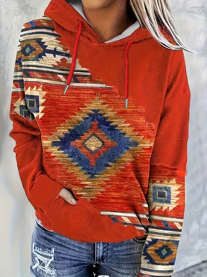 Boho Ethnic Print Loose Fall Winter Hoodie