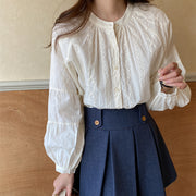 Womens Solid-Color Designer-Look Lace Lantern-Sleeve Shirt