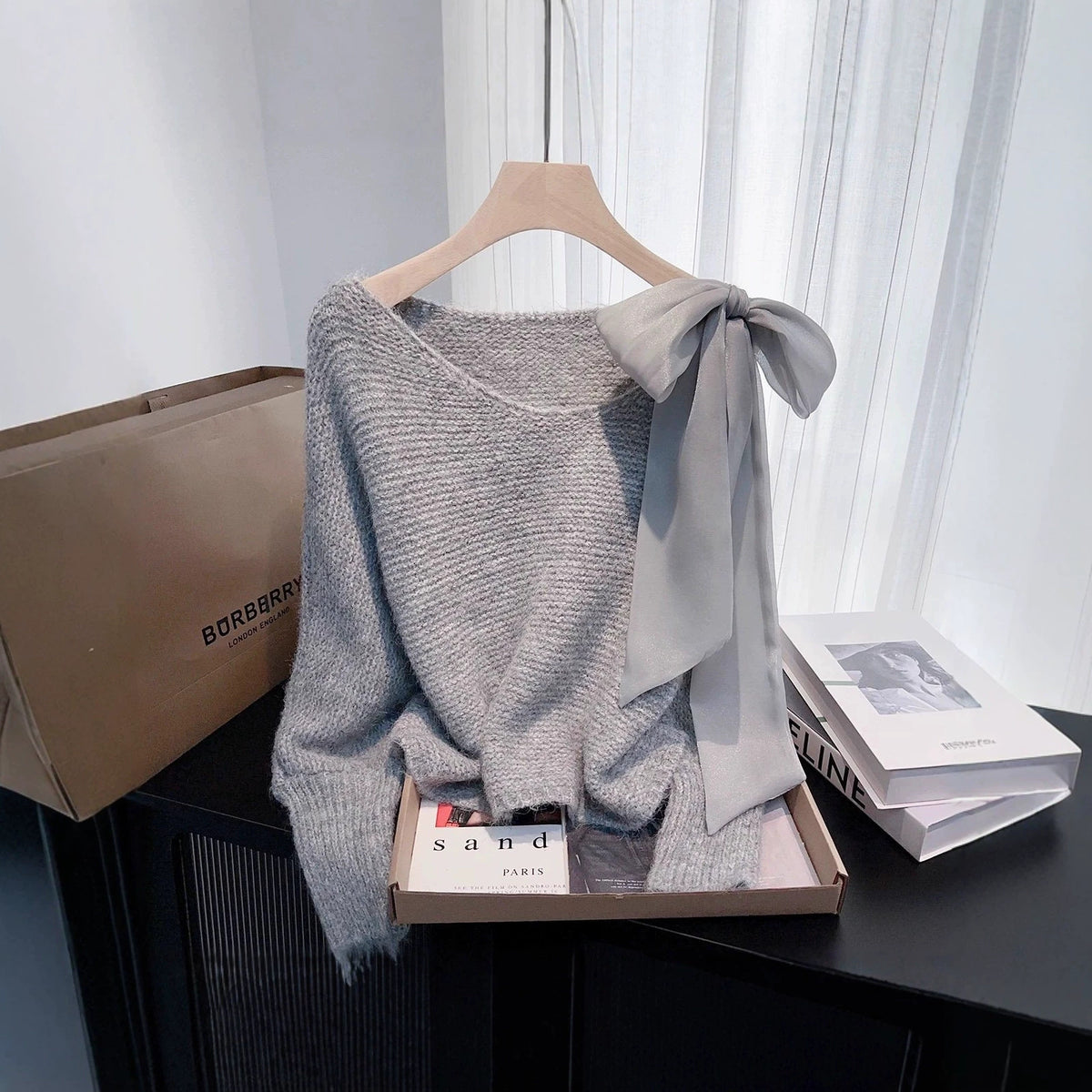 Lace-up Bow Knit Sweater Loose-fitting Cozy Top