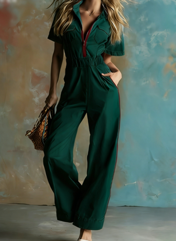 Workwear Waist-cinching Wide-Leg Jumpsuit