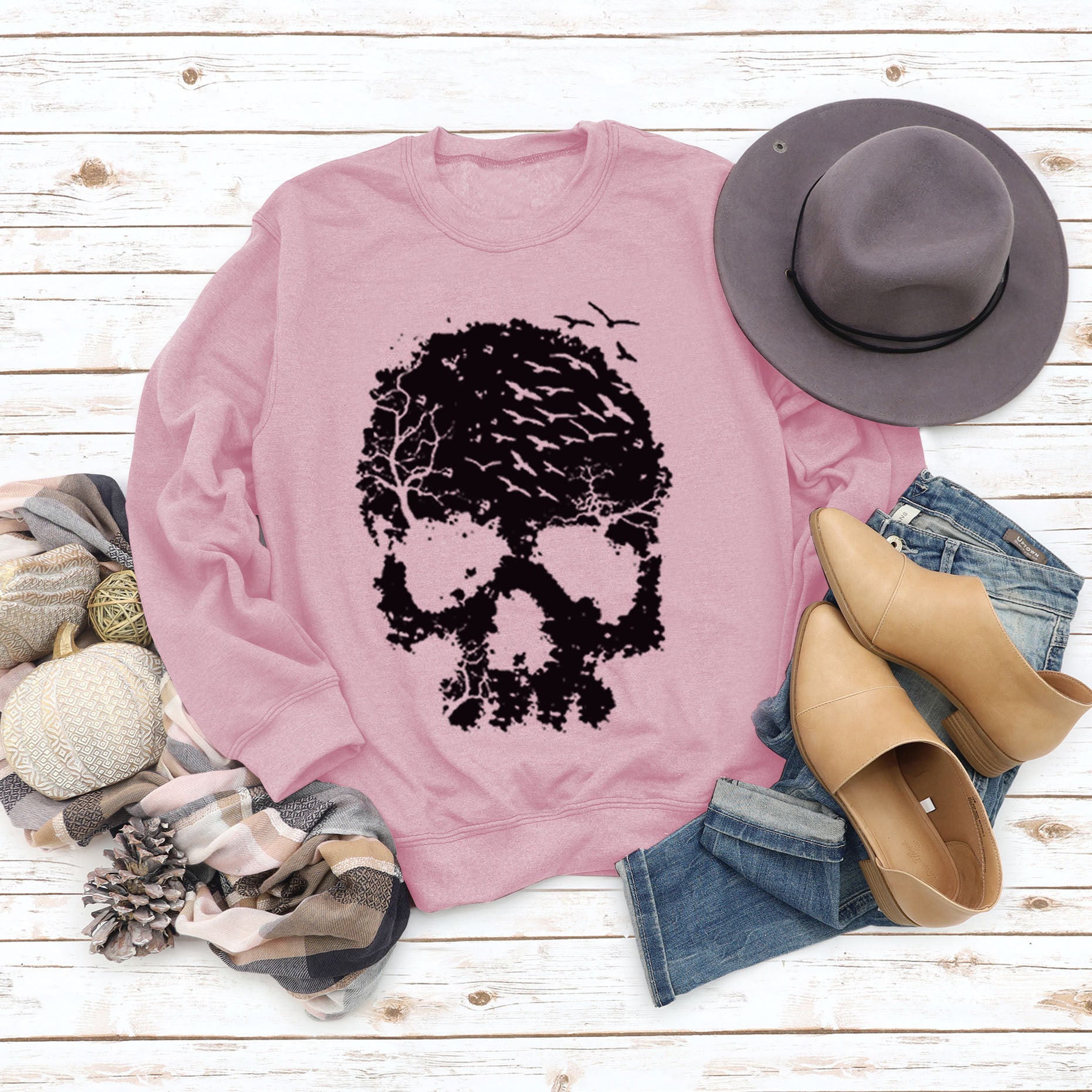 Gothic Skull Print Loose Long Sleeve Sweatshirt