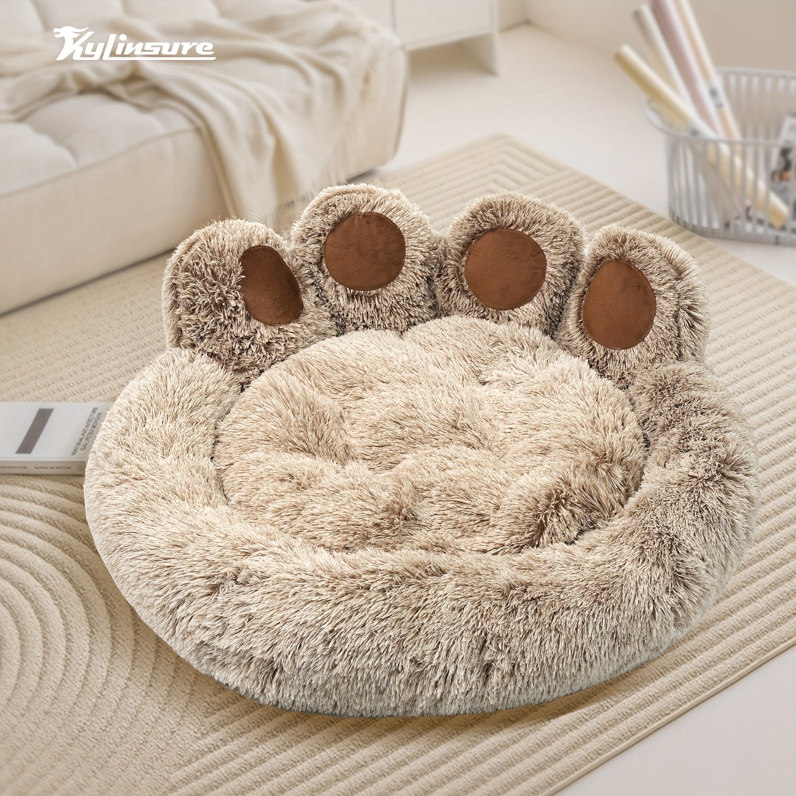 Cute Bear Paw Shaped Dog Bed And Cat Bed, Calm Donut Dog Bed, Warm And Comfortable Soft Dog Round Bed, Plush Dog And Cat Mattress Bed. Give Your Baby A Warm And Comfortable