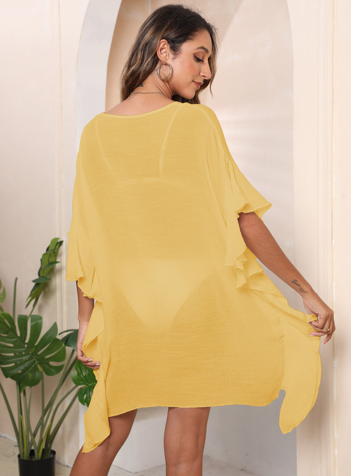 Womens Ruffled Boho Beach Dress Summer Cover-Up