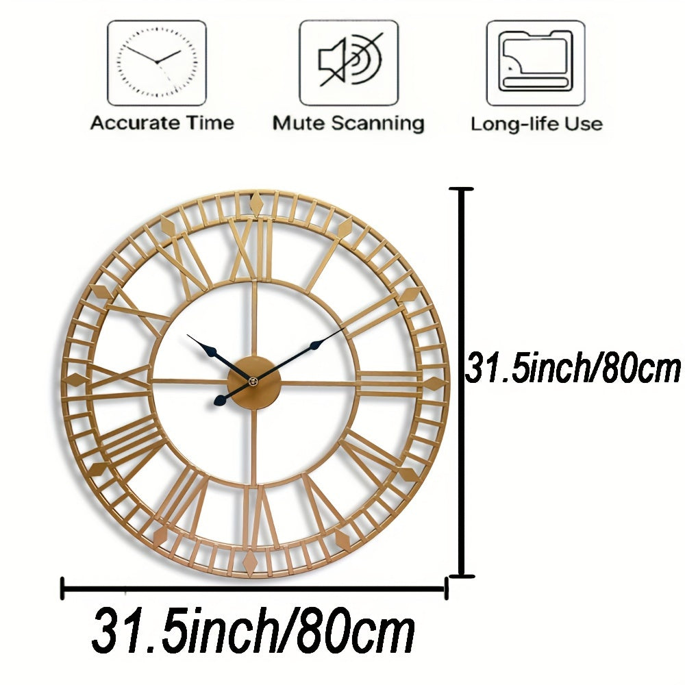 31.5 Inch Handmade Metal Large Wall Clock, Silent Movement, Rustic Garden Decor, Fashionable Creative Timepiece For Outdoor & Indoor Use, Suitable For Mother'S Day, Father'S Day, Birthdays, Anniversaries, Graduation Season, Halloween, Christmas Gifts