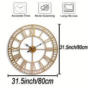 31.5 Inch Handmade Metal Large Wall Clock, Silent Movement, Rustic Garden Decor, Fashionable Creative Timepiece For Outdoor & Indoor Use, Suitable For Mother'S Day, Father'S Day, Birthdays, Anniversaries, Graduation Season, Halloween, Christmas Gifts