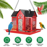 Classic Barn Bird Feeder House with Visible Window