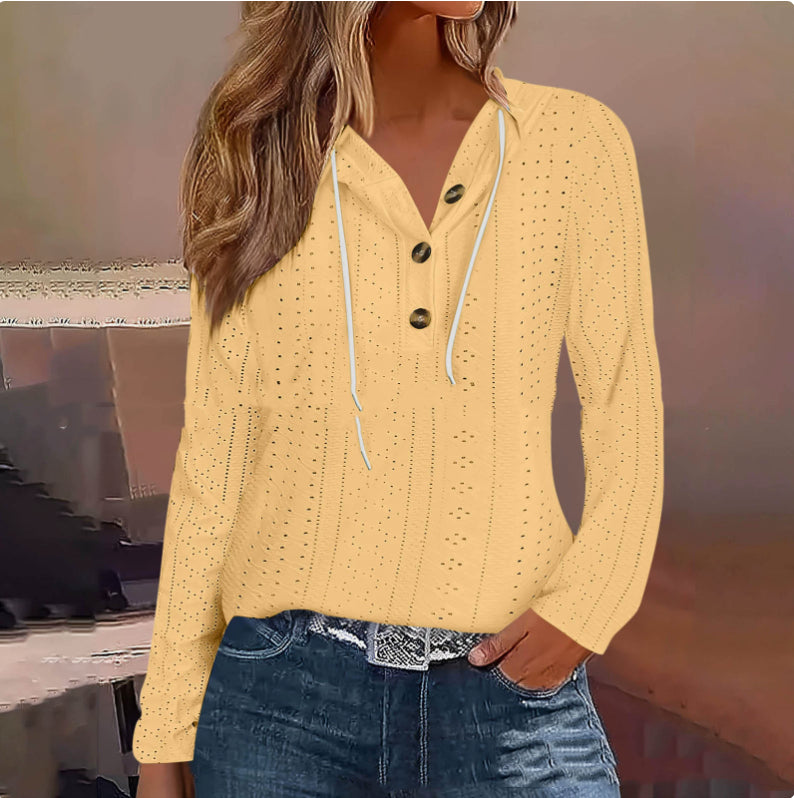 Chic Hollow Knit Long-Sleeve Sweater for Women