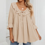 Round Neck Tied Front Dart Multi-layer Loose Waist Shirt