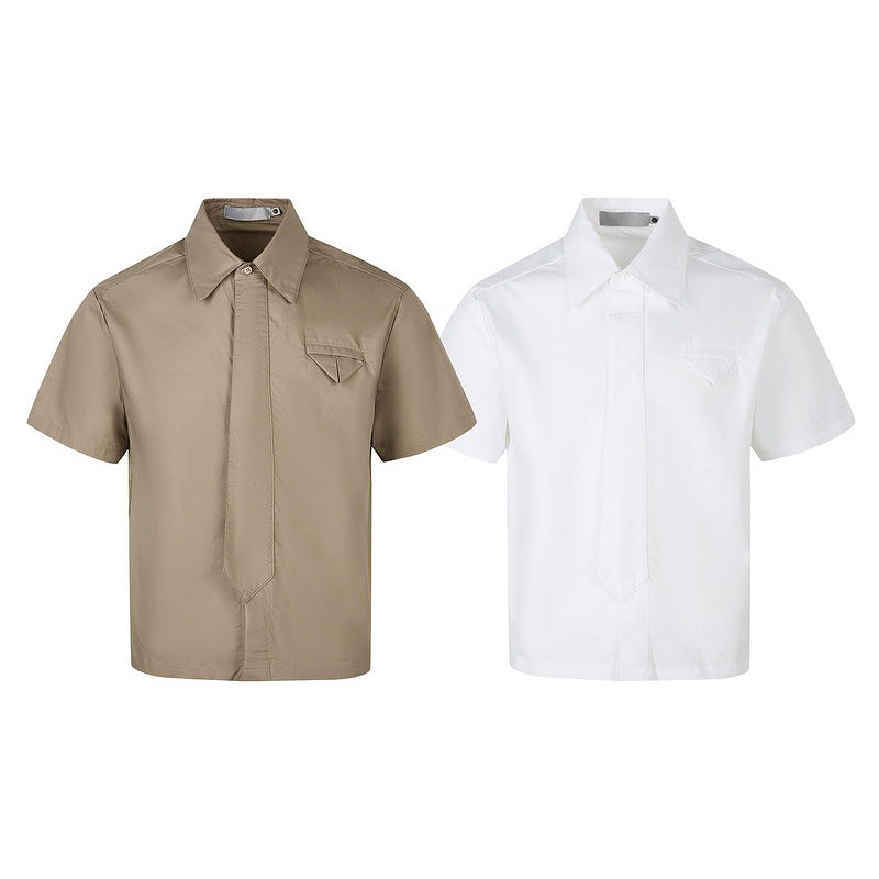 Retro Casual Loose-Fit Short Sleeve Shirt with Fake Tie