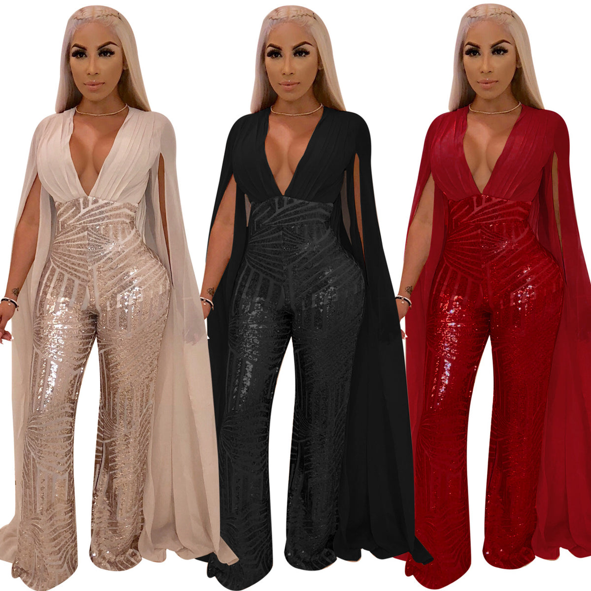 Sexy Sequined Evening Party Romper & Wide-Leg Pants Suit