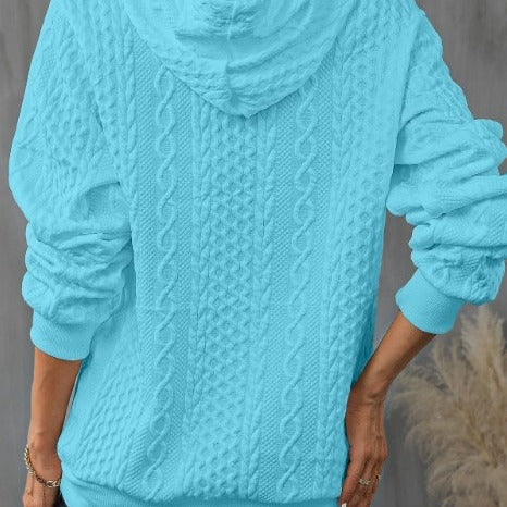 Plus Size Casual Jacquard Lace-Up Hooded Sweatshirt