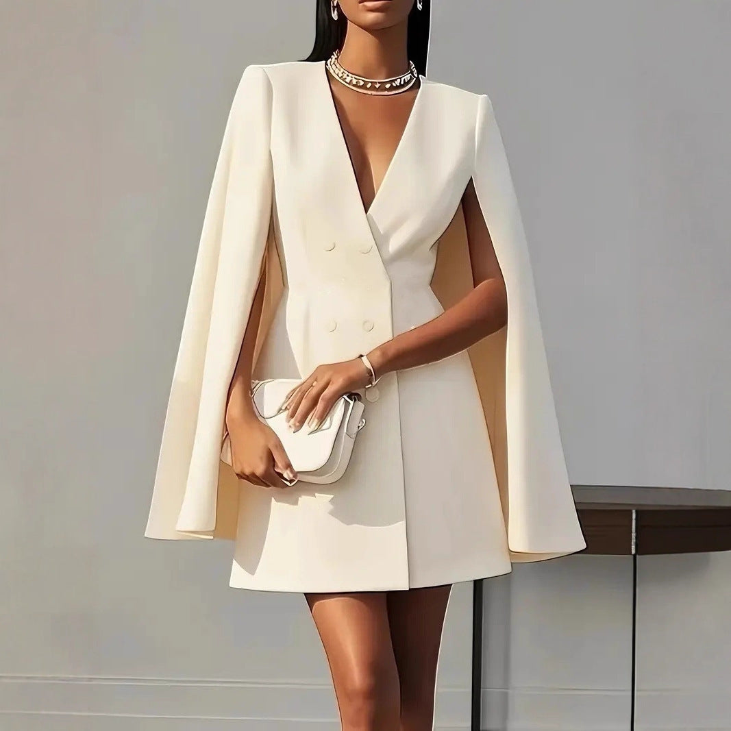 Amazon Women's Solid Color Blazer Dress, Double Breasted Cape Shawl…