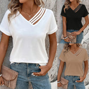 Lightweight Summer V-Neck Blouse – Slim Fit, Short Sleeve
