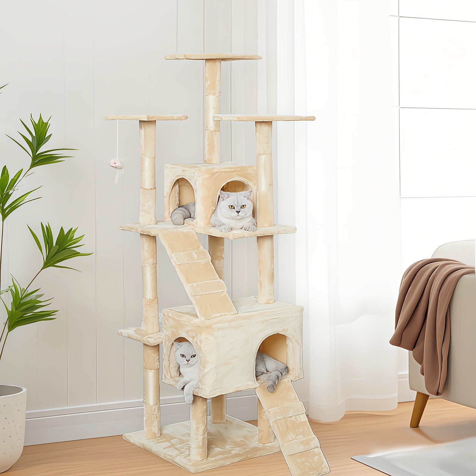 Multi-Level Cat Tree Tower With Plush Perches, Sisal Scratching Posts & Cozy Cave - Sturdy Cat Condo With Hunting Toys, -Tip Base & Easy Assembly For Indoor Cats/Kittens - 2-Story Cat Furniture Wit...