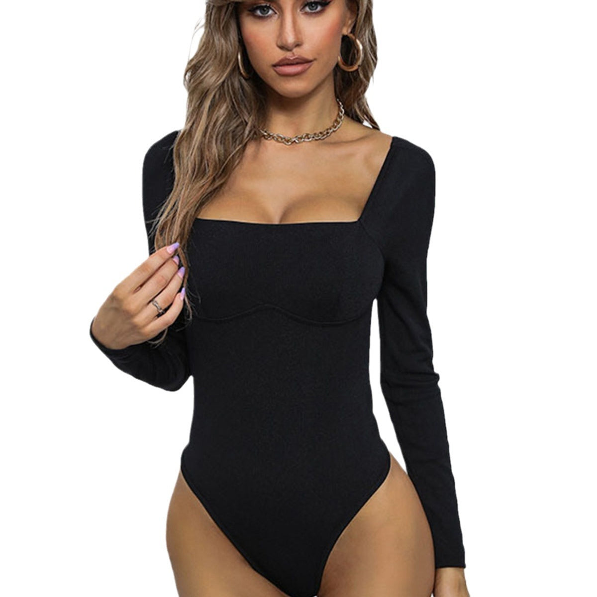 Women's Simple Square Neck Slim Jumpsuit