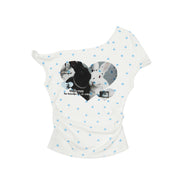 Retro Off-Shoulder Polka Dot Tee – Flirty, Flowy, Effortless Style