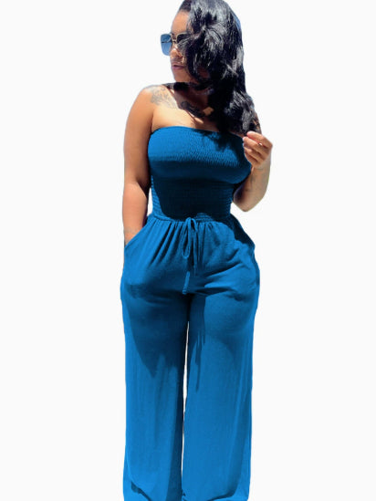 Comfy Chenille Strapless Casual One-Piece Jumpsuit