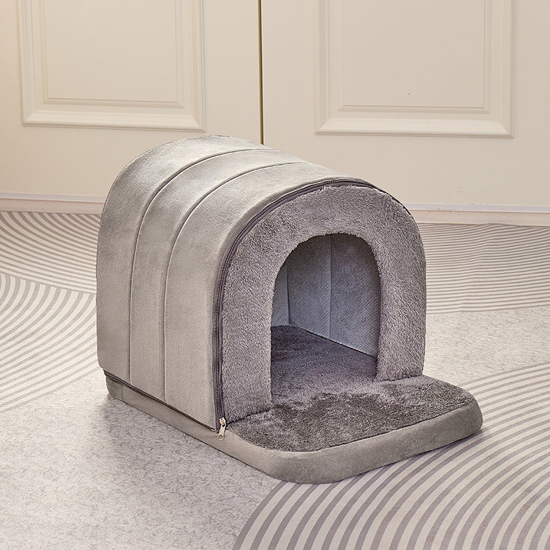 Heart Leaf Upgraded Dog Bed Tunnel House - Winter Warm Enclosed Pet Bed With Removable Washable Thick Padding, Cozy Puppy Cave With Zipper Door & Soft Lining, Portable Indoor/Outdoor House For Smal...