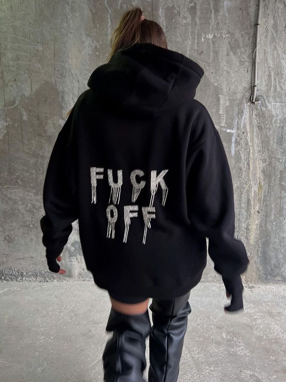 Rhinestone Tassel Oversized Hoodie Streetwear Jacket