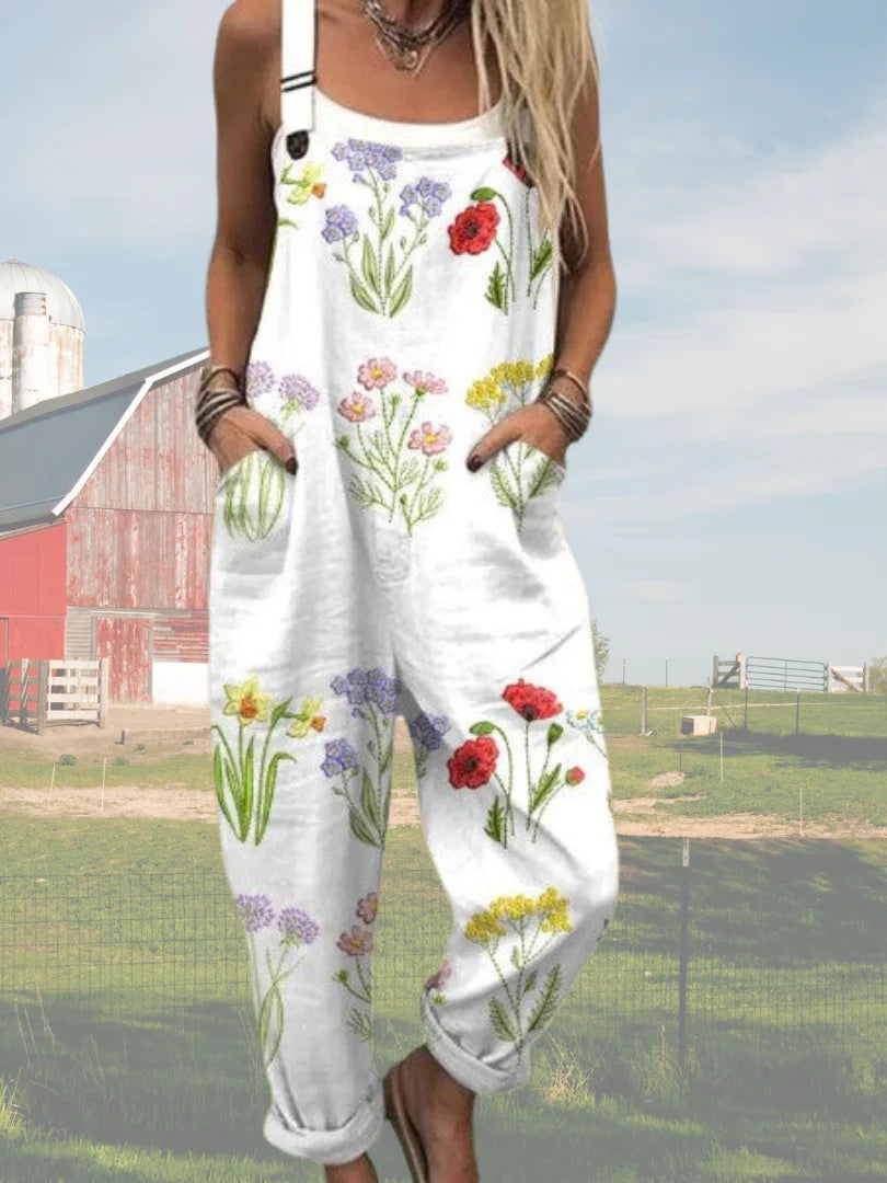 Women's Printed Pocket Wide Leg Jumpsuit