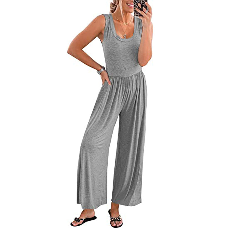 Women's Loose-Fitting Sleeveless Stretch Jumpsuit