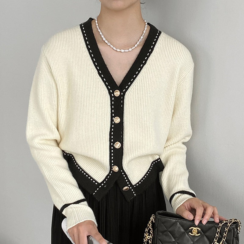 Korean Style Gentle and Comfortable Loose Large V-neck Slimming Bedford Cord Sweater