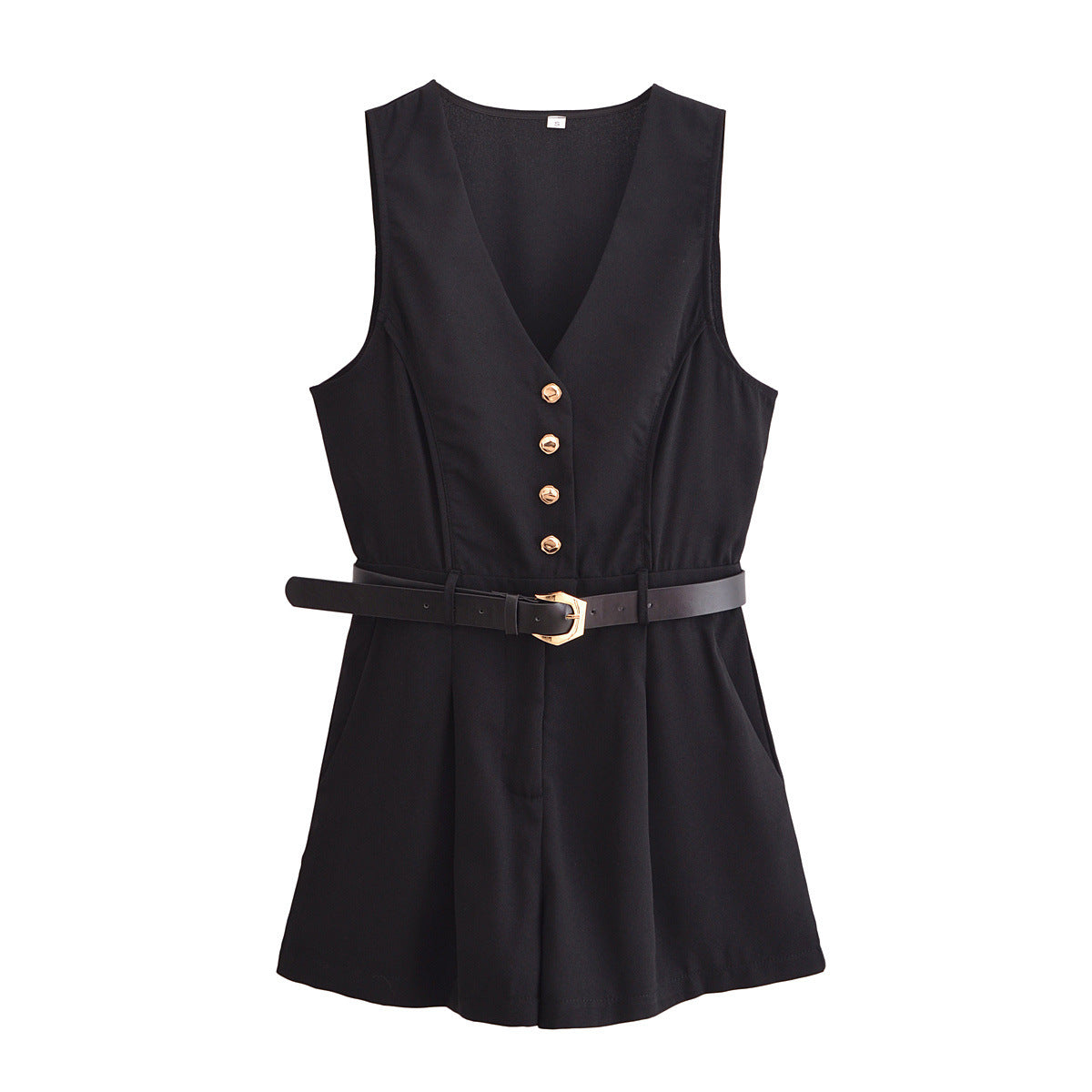 V-neck With Belt Short Jumpsuit