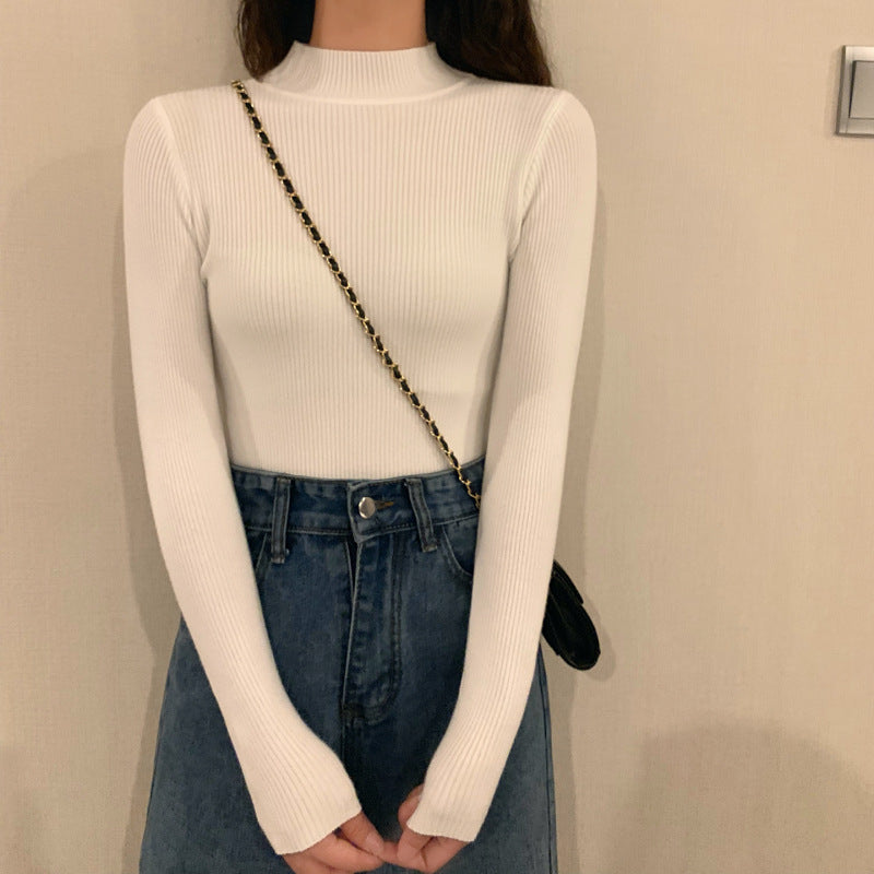 Slim-Fit Mock Neck Long-Sleeve Layering Sweater