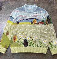 Chic Printed Long Sleeve Knitted Casual Top