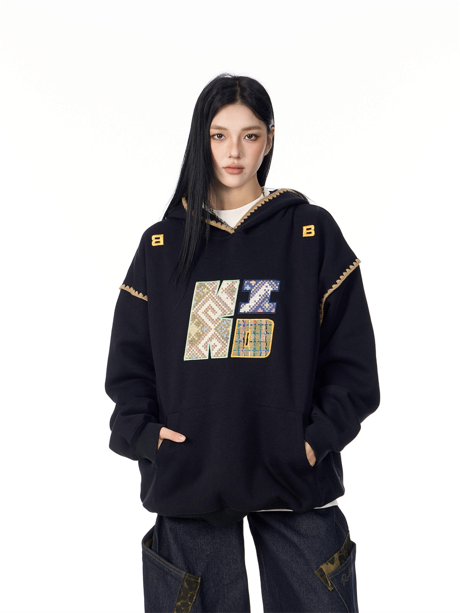 Retro Colorblock Stripe Stand Collar Hooded Coat