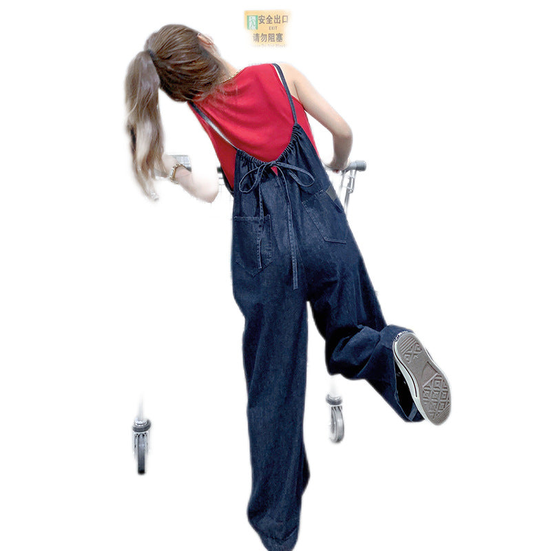 Loose-fit Denim Overalls That Slim The With Drawstring Ties