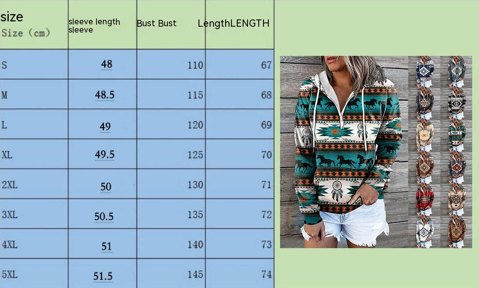 Ethnic Tribal Geometric Print Zip Hoodie