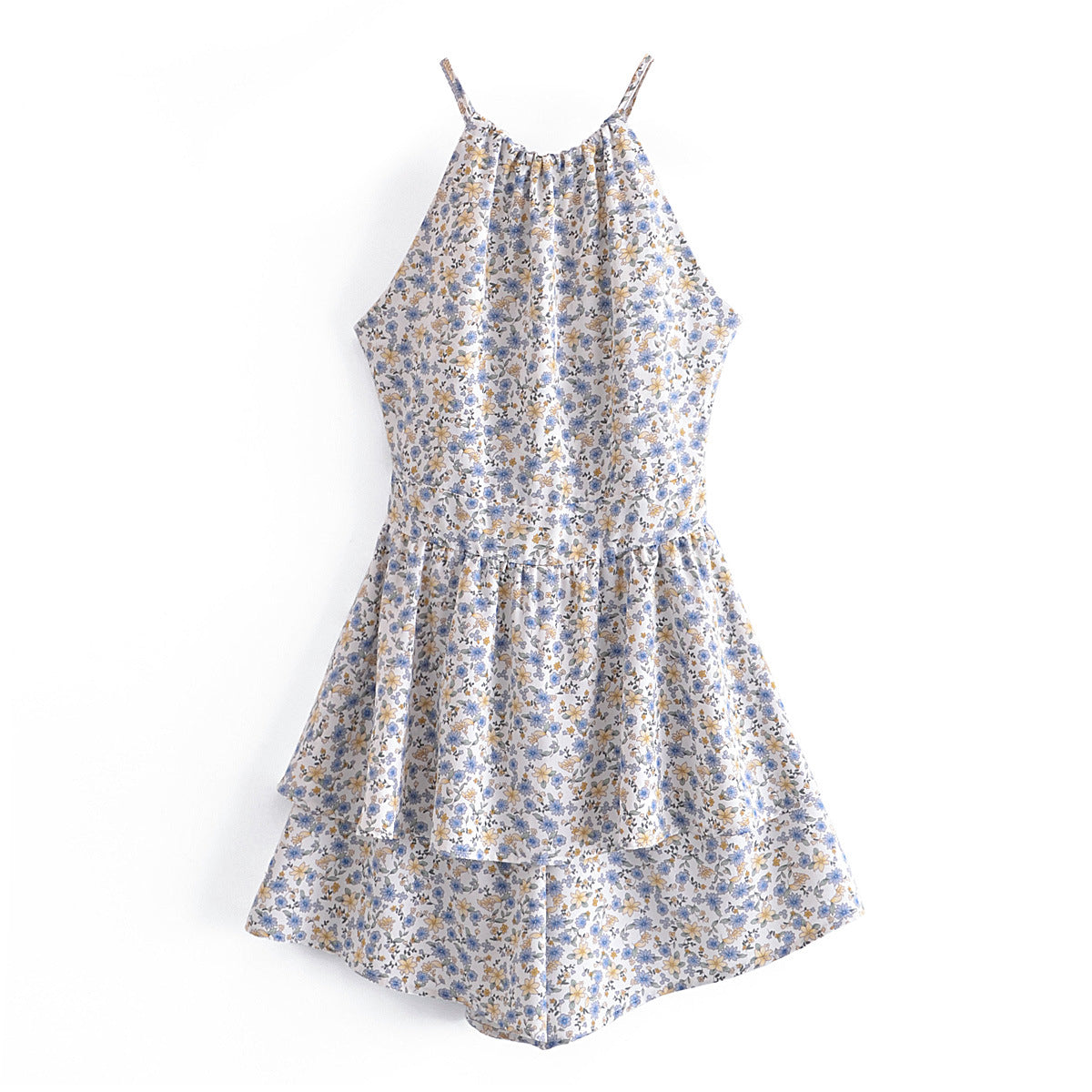Chic Backless Printed One-Piece Romper with Lace-Up Detail