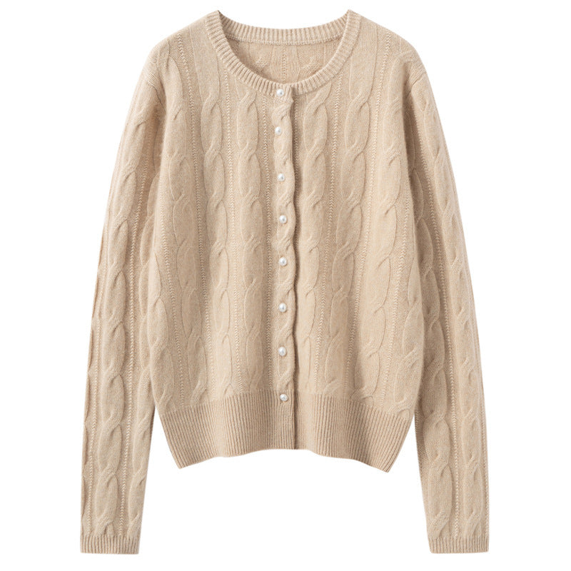 Autumn and Winter New Pure Color Cashmere Women's Knitted Cardigan