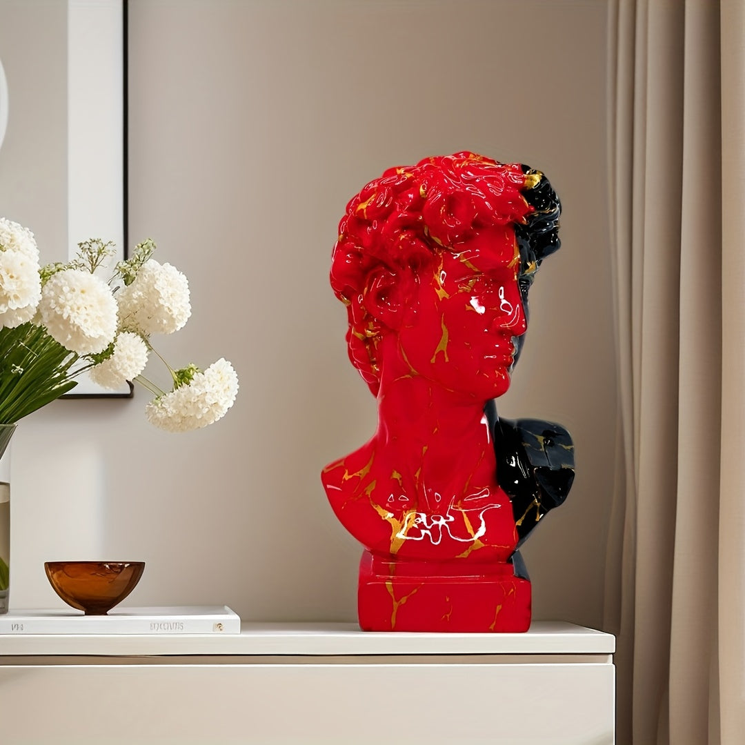 Modern art David sculpture in black and red resin for home and office decor