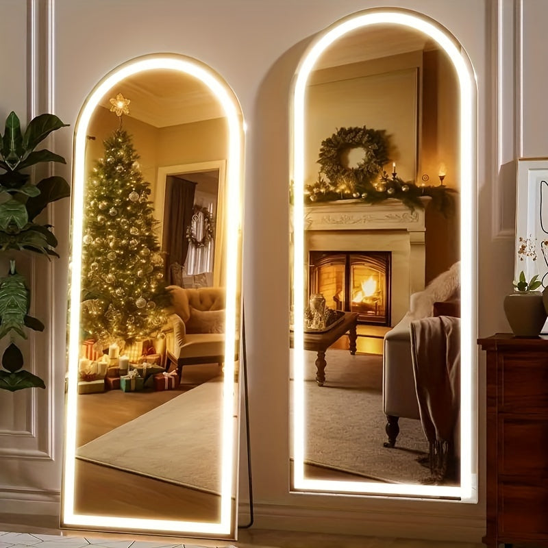 Full-Length Mirror Full-Length Mirror with Arched or Rectangular Top - Floor-Standing Dressing Mirror, No Wiring Needed, Modern Luxury Bedroom & Living Room Decor - Available in Black, Golden, Whit...