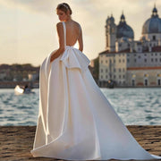 Satin Deep V-Neck Sleeveless Wedding Dress