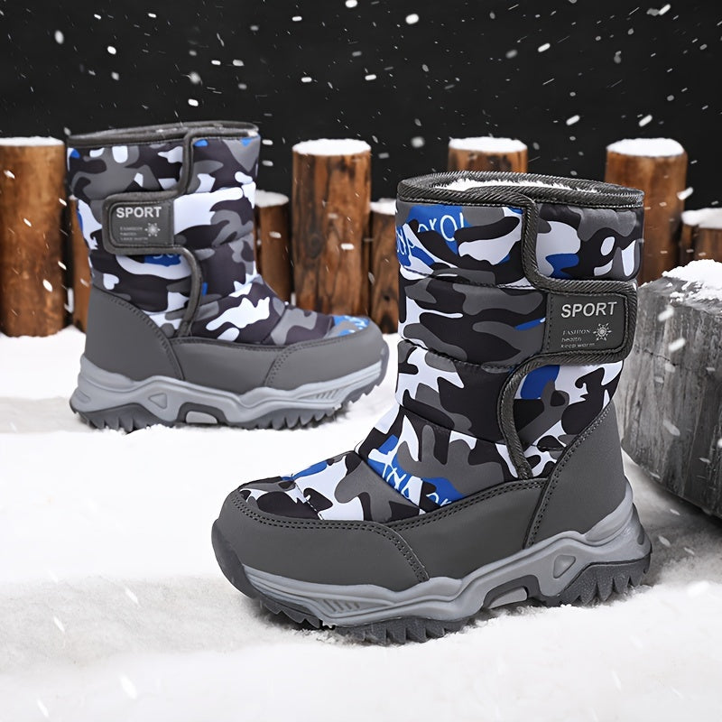 Boys Outdoor Sports Snow Boots – Military Camouflage, Non‑Slip Wear‑Resistant Sole