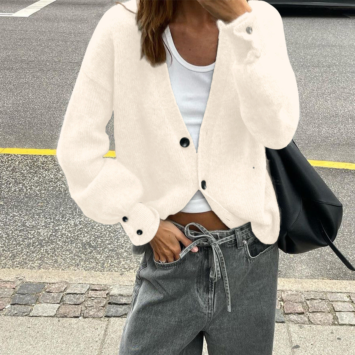 Fashionable Multi-color Sweater with Long Sleeves and Buttons for Women